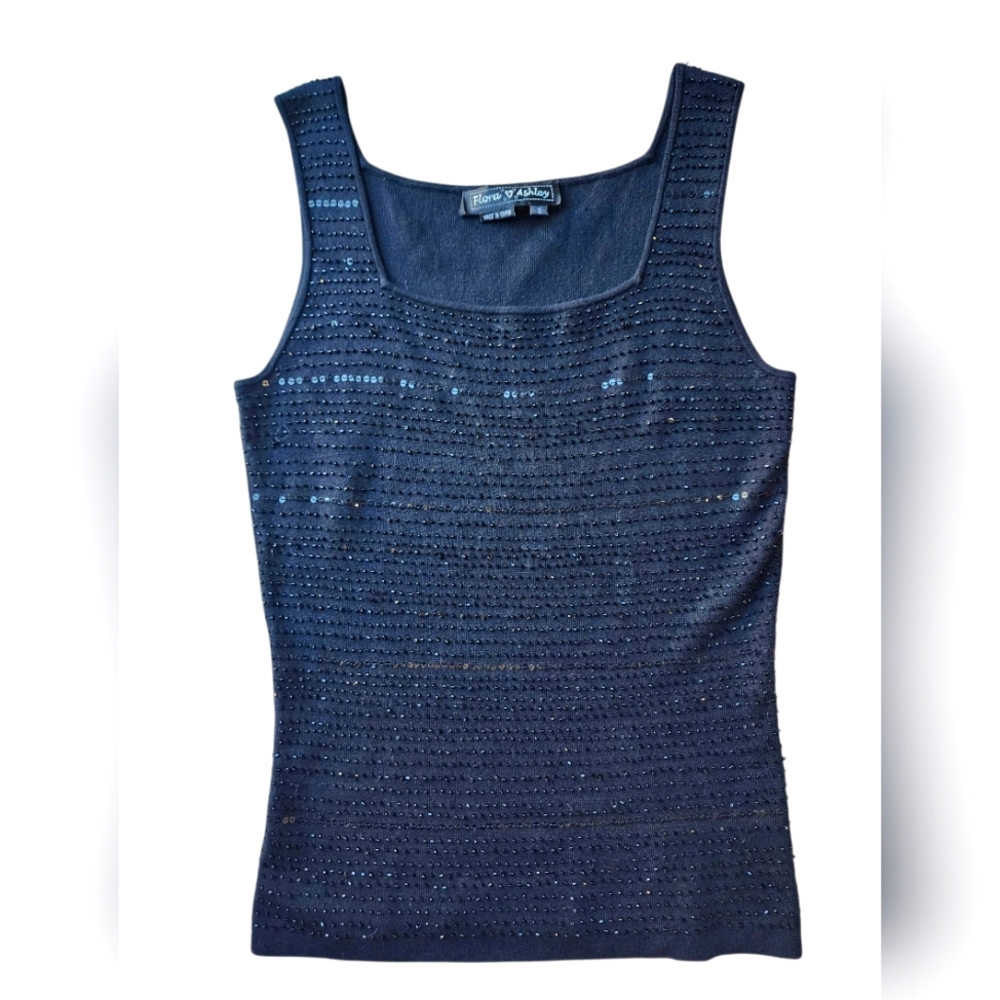 FLORA ASHLEY black sequin tank top, size S